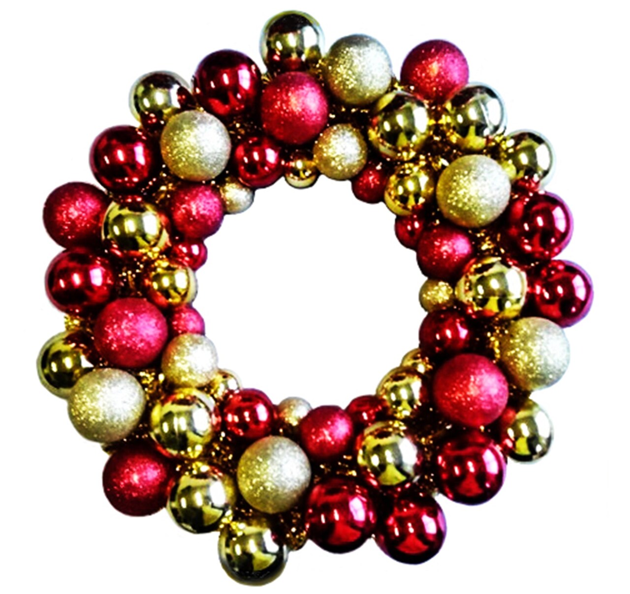 16" Red and Gold Ball Wreath with Battery Powered Warm White LEDs